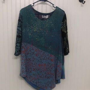 VintageWildThing of Chico,Ca WILD WOMAN Tunic TOP s/m Artsy Patchwork EUC
